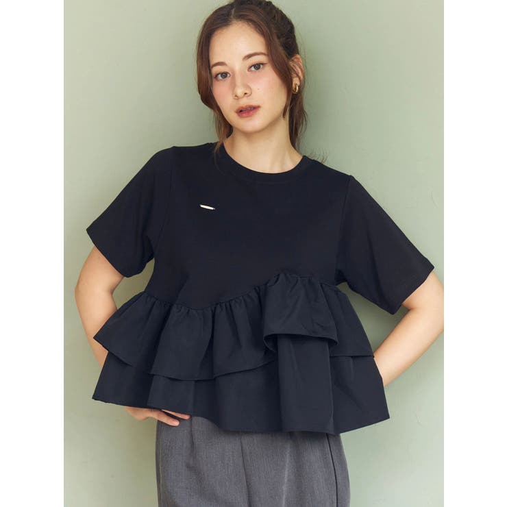 ブラック | フリルヘムティアードＴシャツ | CALNAMUR
