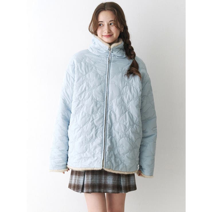 2WAYリボン＆フェイクファーキルティングコート[品番：MKSW0066986