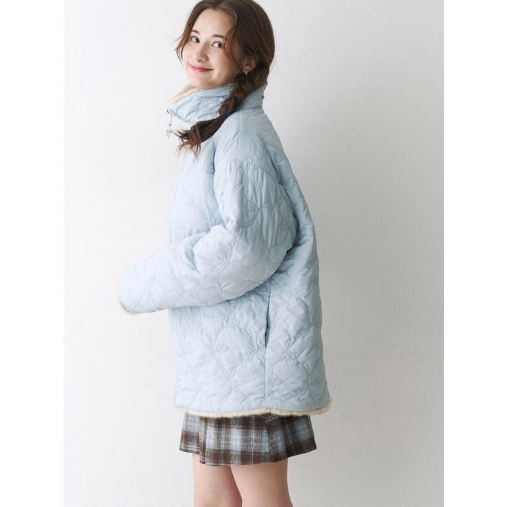 2WAYリボン＆フェイクファーキルティングコート[品番：MKSW0066986