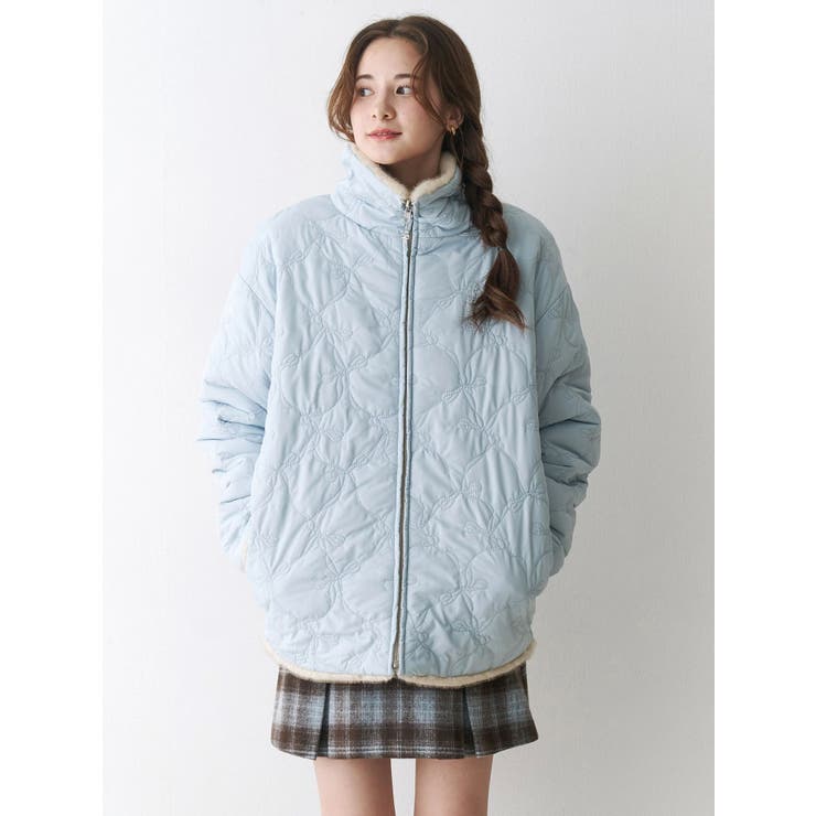 2WAYリボン＆フェイクファーキルティングコート[品番：MKSW0066986