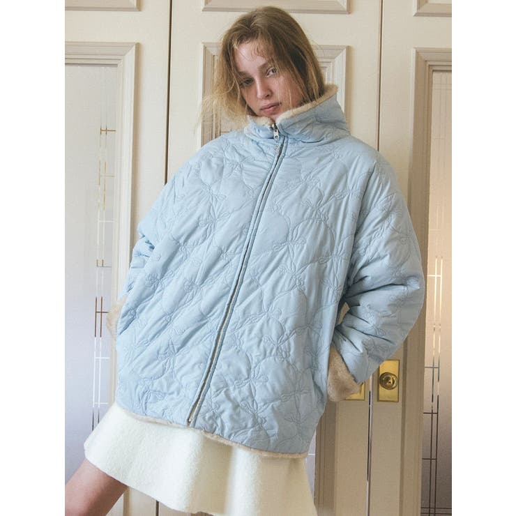 2WAYリボン＆フェイクファーキルティングコート[品番：MKSW0066986