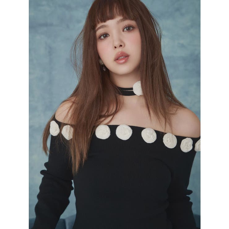 3Dローズチョーカー付きニット | CALNAMUR | 詳細画像6 