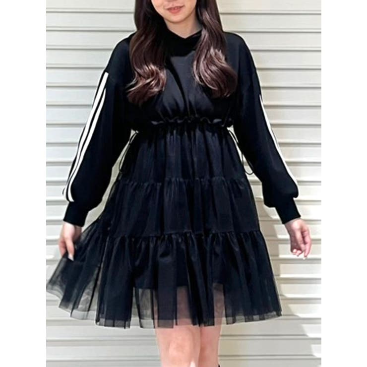 ブラック | 2WAYチュールオーバースウェットワンピース | CALNAMUR