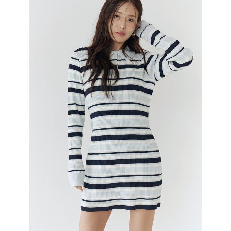 マルチボーダーポロニットワンピース | CALNAMUR | 詳細画像2 