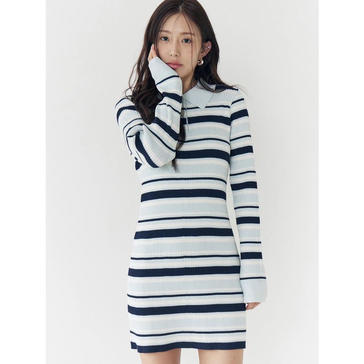 マルチボーダーポロニットワンピース | CALNAMUR | 詳細画像3 