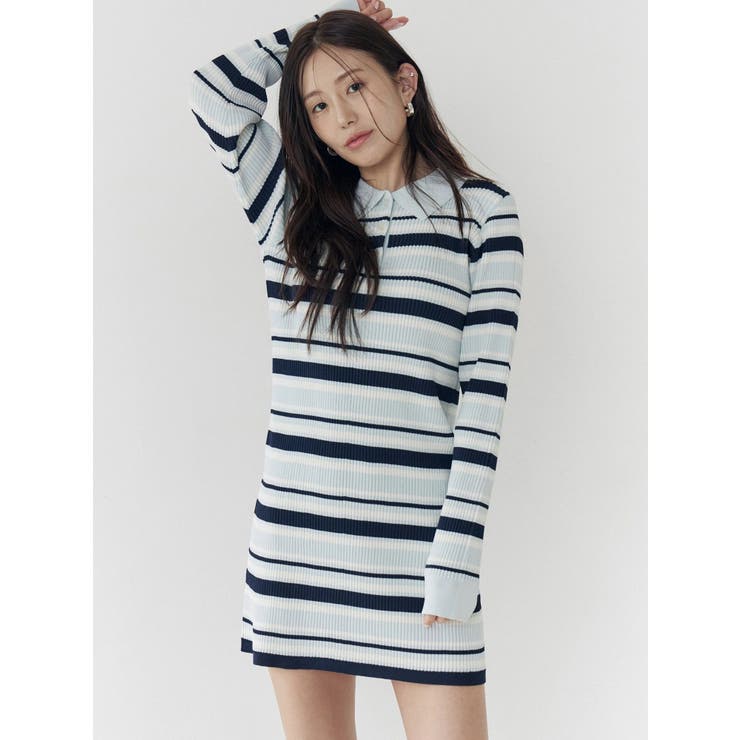 マルチボーダーポロニットワンピース | CALNAMUR | 詳細画像4 