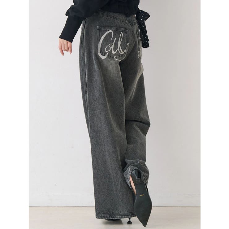 ブラック | バックデザインワイドデニム | CALNAMUR