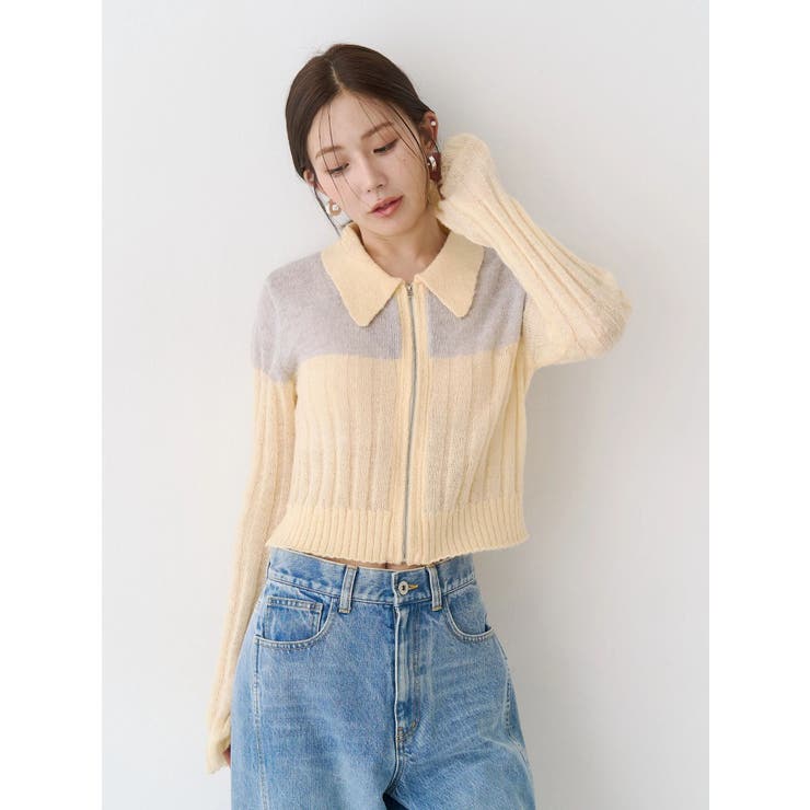 フロントジップバイカラーニット | CALNAMUR | 詳細画像10 