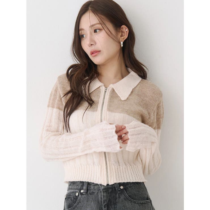 フロントジップバイカラーニット | CALNAMUR | 詳細画像13 