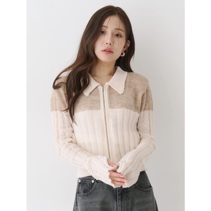 フロントジップバイカラーニット | CALNAMUR | 詳細画像15 