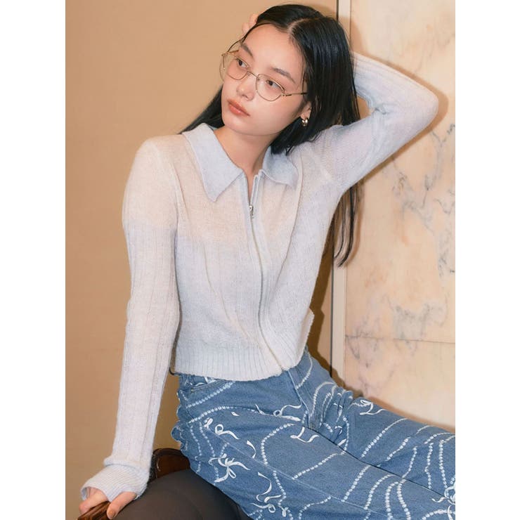 フロントジップバイカラーニット | CALNAMUR | 詳細画像2 