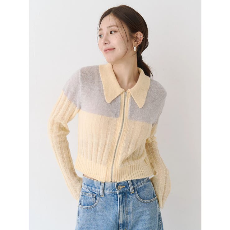 フロントジップバイカラーニット | CALNAMUR | 詳細画像7 