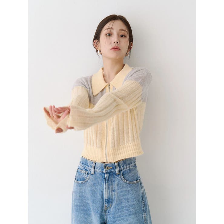 フロントジップバイカラーニット | CALNAMUR | 詳細画像8 