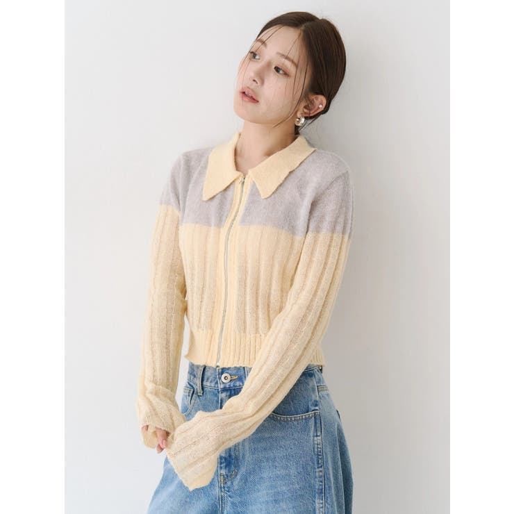 フロントジップバイカラーニット | CALNAMUR | 詳細画像9 