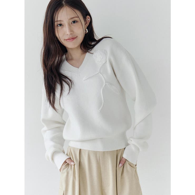 オーガンコサージュVネックニット | CALNAMUR | 詳細画像10 