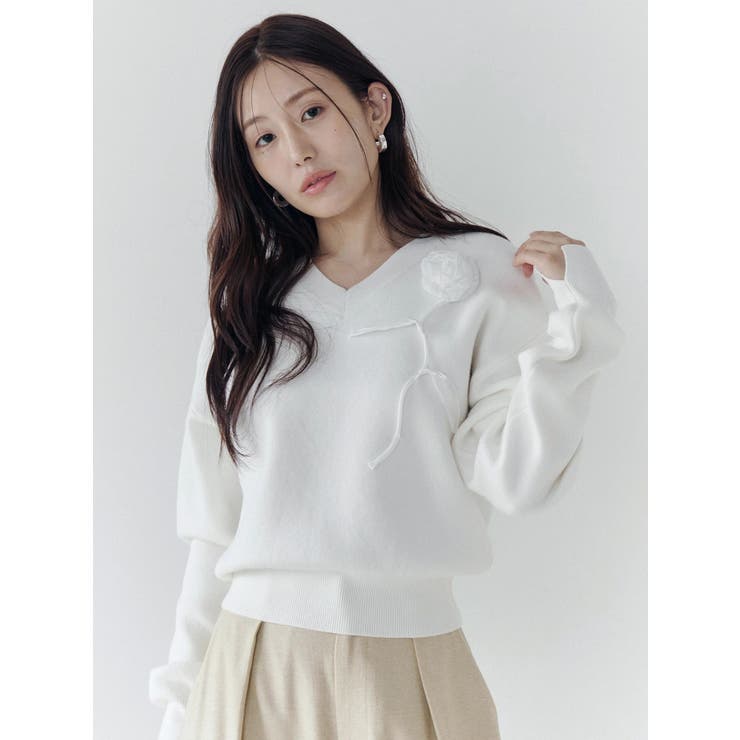 オーガンコサージュVネックニット | CALNAMUR | 詳細画像11 