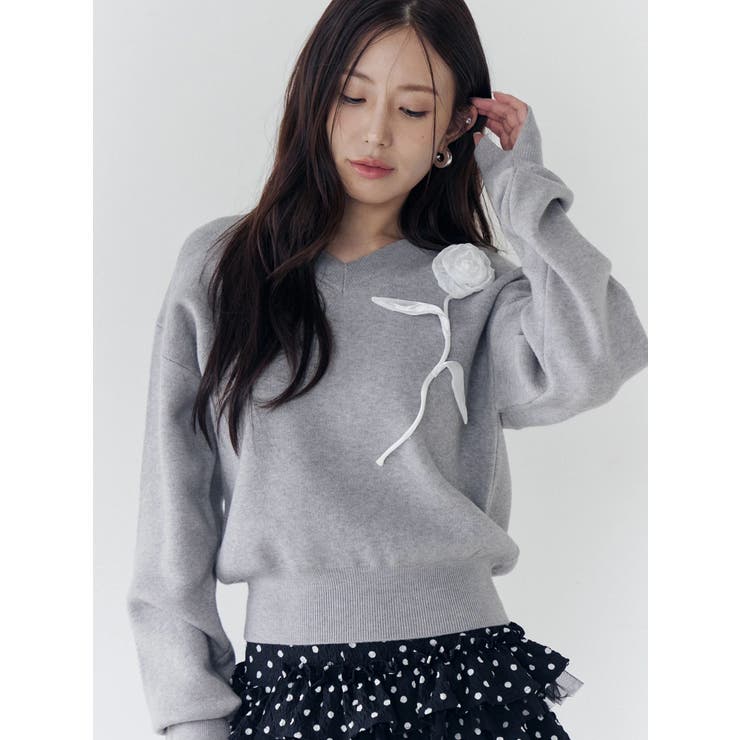 オーガンコサージュVネックニット | CALNAMUR | 詳細画像2 