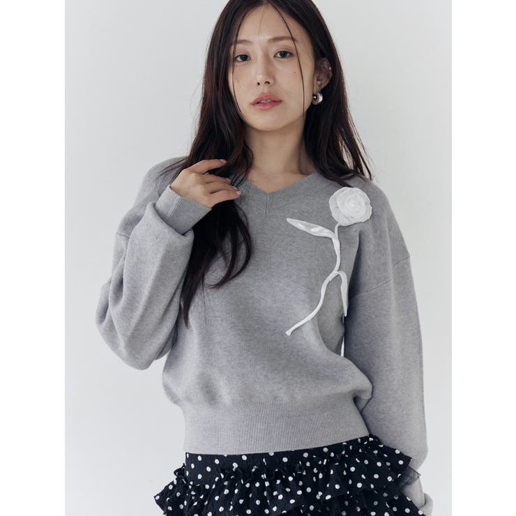 オーガンコサージュVネックニット | CALNAMUR | 詳細画像4 