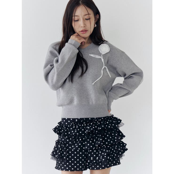 オーガンコサージュVネックニット | CALNAMUR | 詳細画像6 