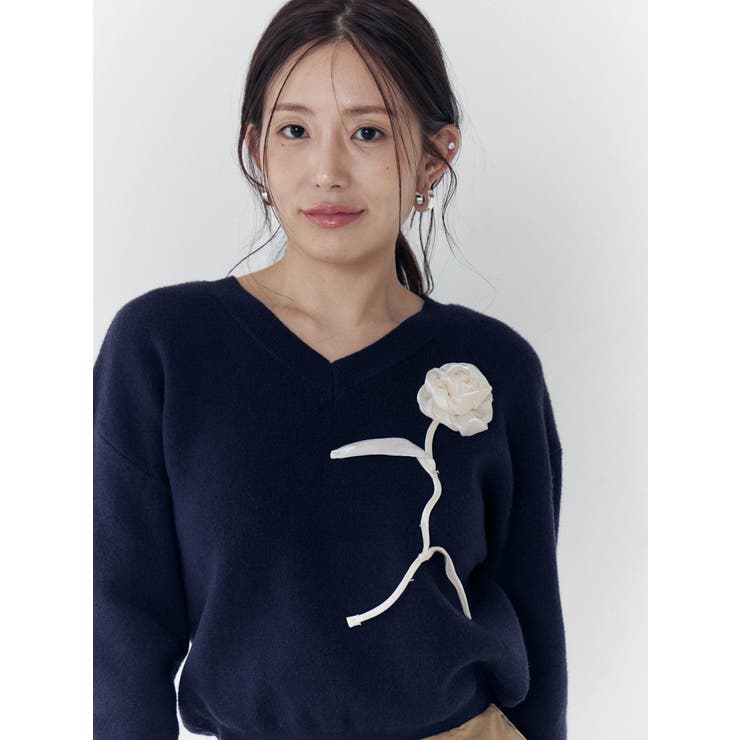 オーガンコサージュVネックニット | CALNAMUR | 詳細画像7 