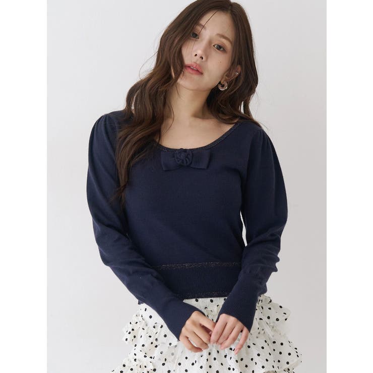 ネイビー | コサージュリボンコンパクトニット | CALNAMUR