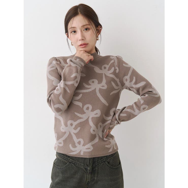 ベージュ | リボンパターンニット | CALNAMUR