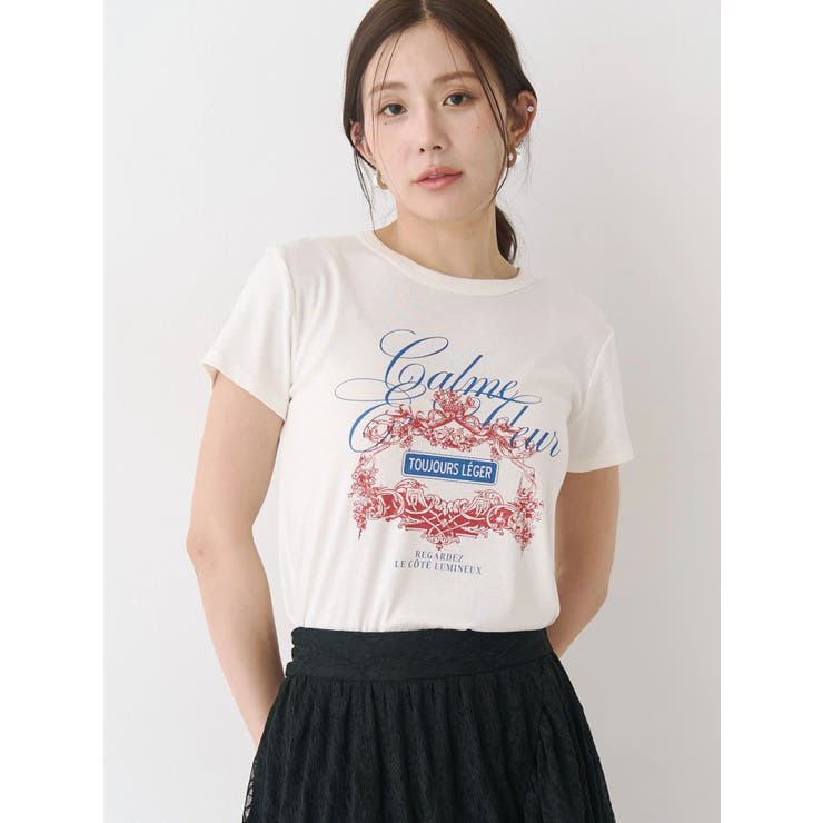 ホワイト | オーナメントモチーフプリントTシャツ | CALNAMUR
