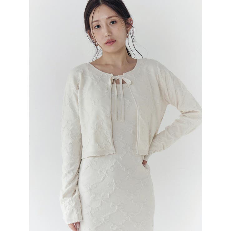 アイボリー | リボンジャガードカーディガン | CALNAMUR