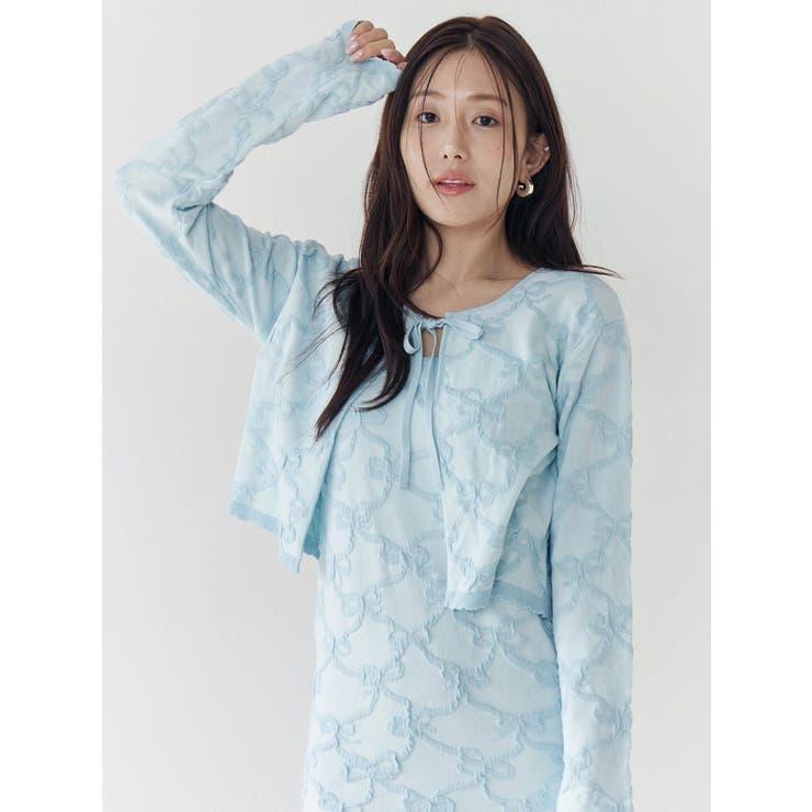 アイスブルー | リボンジャガードカーディガン | CALNAMUR