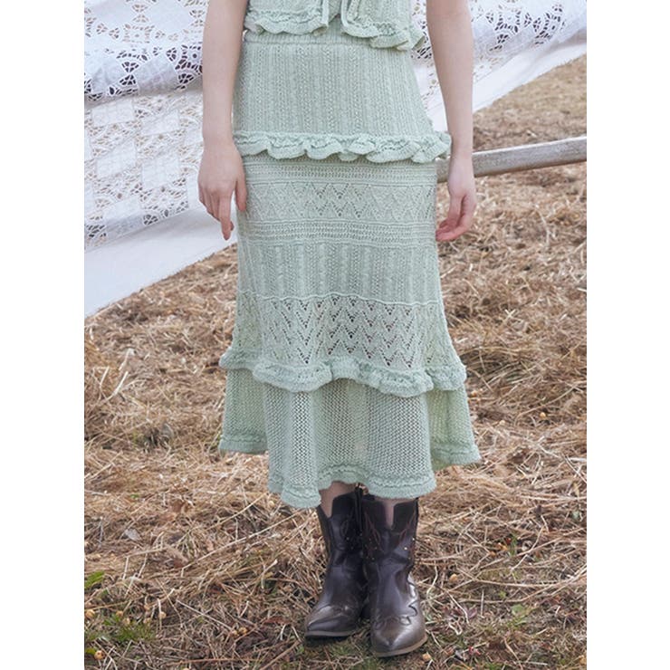 グリーン | クロシェニットロングスカート | CALNAMUR