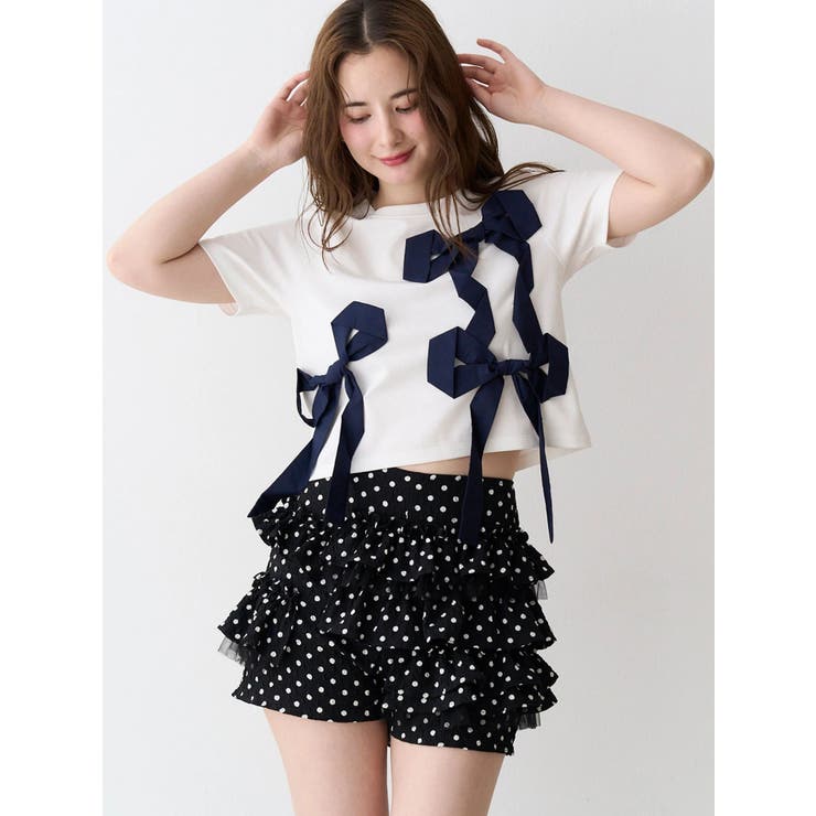 ホワイト | バイカラー3ＤリボンＴシャツ | CALNAMUR