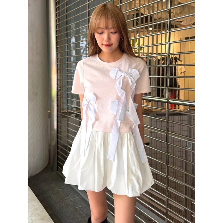 ピンク | バイカラー3ＤリボンＴシャツ | CALNAMUR