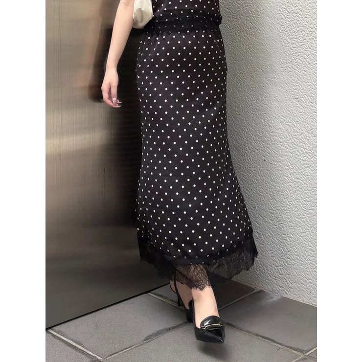 ドット柄レース付きヘムマーメイドスカート[品番：MKSW0071688