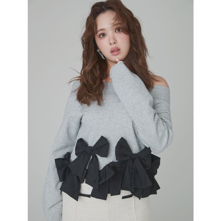 ヘムリボンオフショル裏毛トップス | CALNAMUR | 詳細画像1 