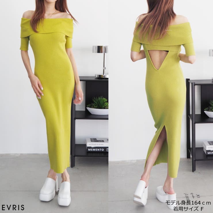 オフショルニットワンピース[品番：MKSW0055279]｜EVRIS