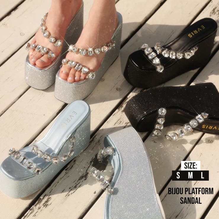 【厚底】ビジュープラットフォームサンダル | EVRIS | 詳細画像1 