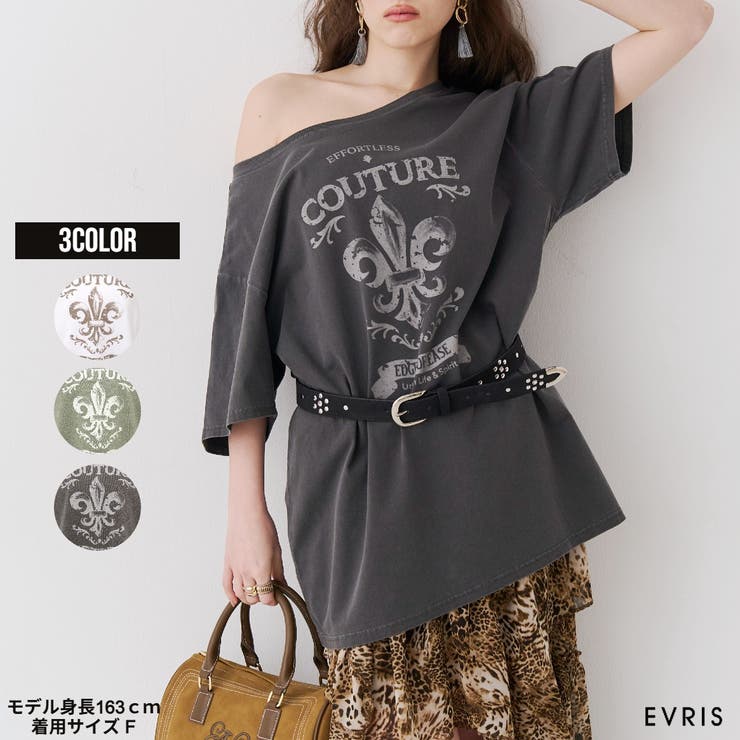 【TVで紹介！】ワンショルグラフィックピグメントＴシャツ | EVRIS | 詳細画像1 