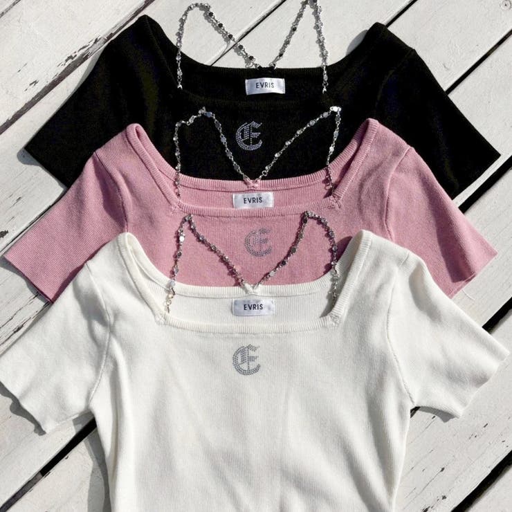 ワンポイントビジューチェーンニットトップス | EVRIS | 詳細画像1 