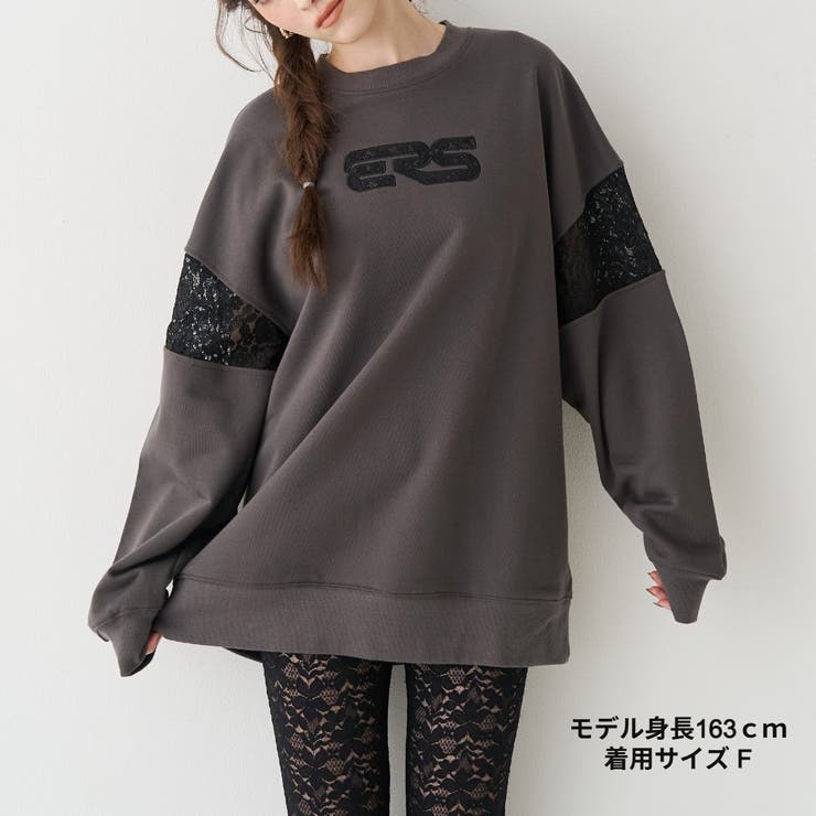 レースEmbroideryスウェットトップス | EVRIS | 詳細画像1 