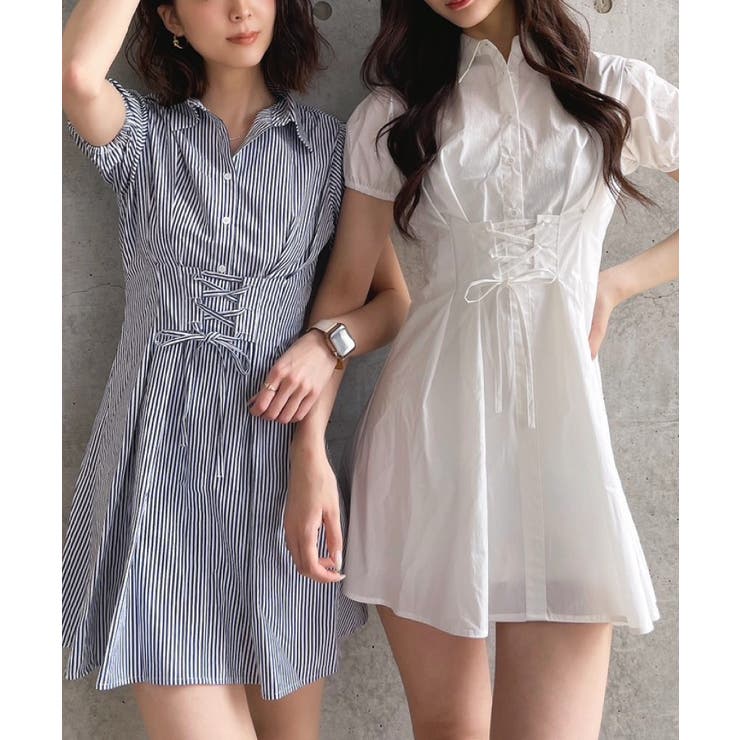 ハーフスリーブコルセットシャツワンピース[品番：MKSW0052659]｜GYDA