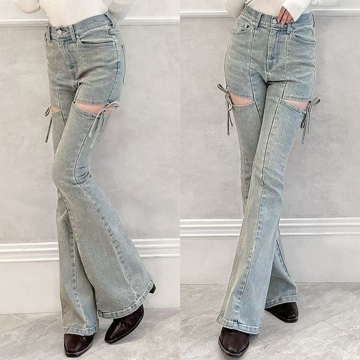 追加生産分】カットアウトリボンデニムパンツ[品番：MKSW0064813