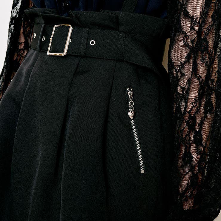 ZIPポケット裾レースフレアースカート