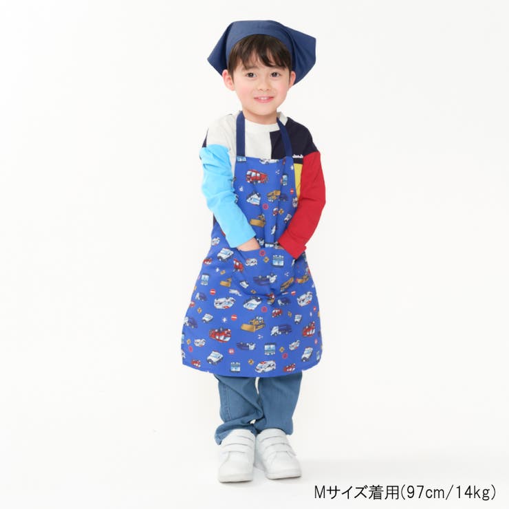 子供服KidsForet(キッズフォーレ)恐竜・働く車総柄エプロンM，LB1580