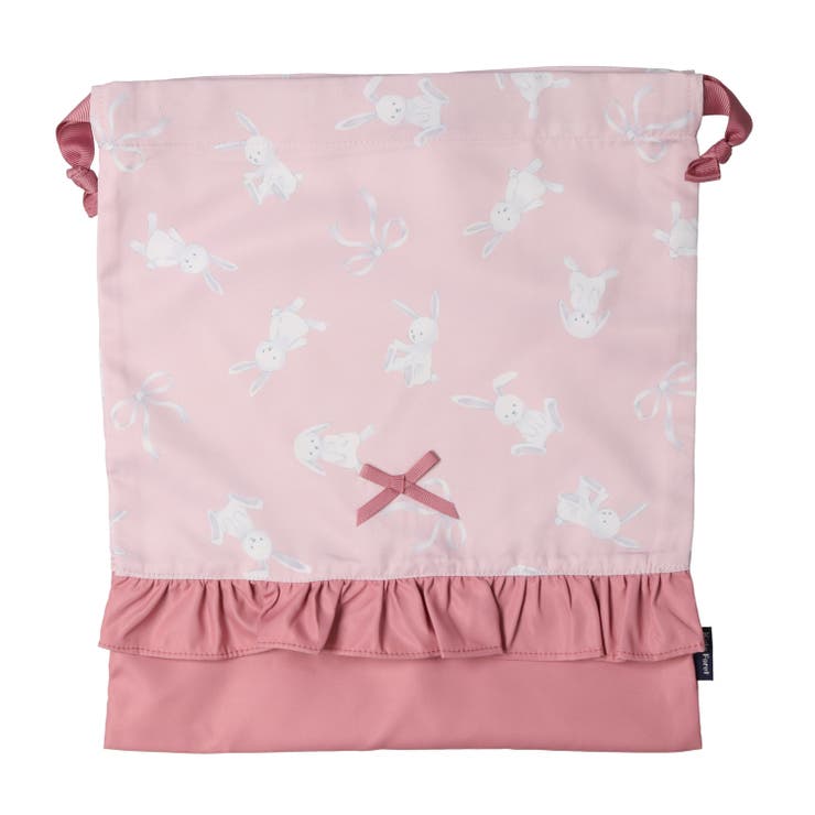 ピンク | お花・うさぎ総柄巾着袋 | こどもの森e-shop