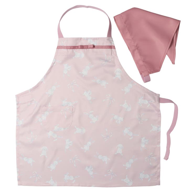 子供服KidsForet(キッズフォーレ)お花・うさぎ総柄エプロン・三角巾セットM，LB2582