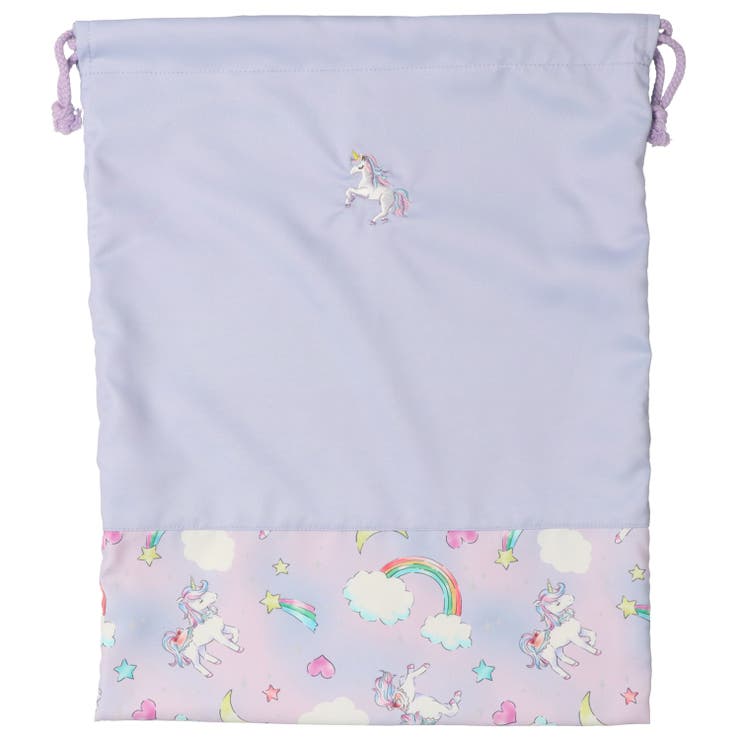 ラベンダー | ユニコーン・くま刺繍巾着袋 | こどもの森e-shop