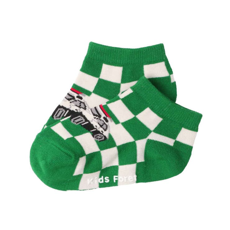 【子供服】KidsForet(キッズフォーレ)働く車チェック柄アンクルソックス・靴下14cm～20cmB33312