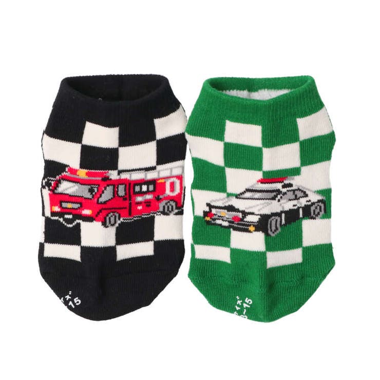 【子供服】KidsForet(キッズフォーレ)働く車チェック柄アンクルソックス・靴下14cm～20cmB33312