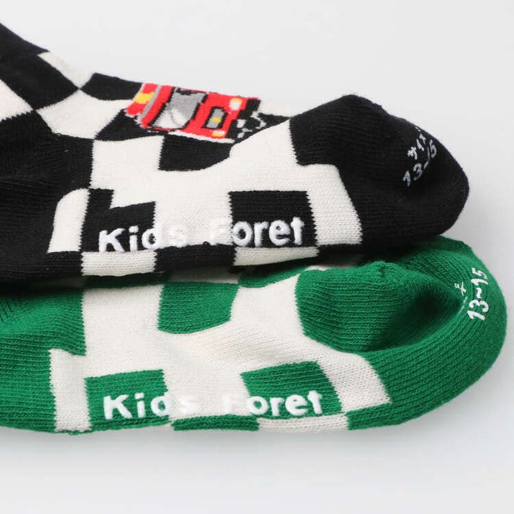 【子供服】KidsForet(キッズフォーレ)働く車チェック柄アンクルソックス・靴下14cm～20cmB33312