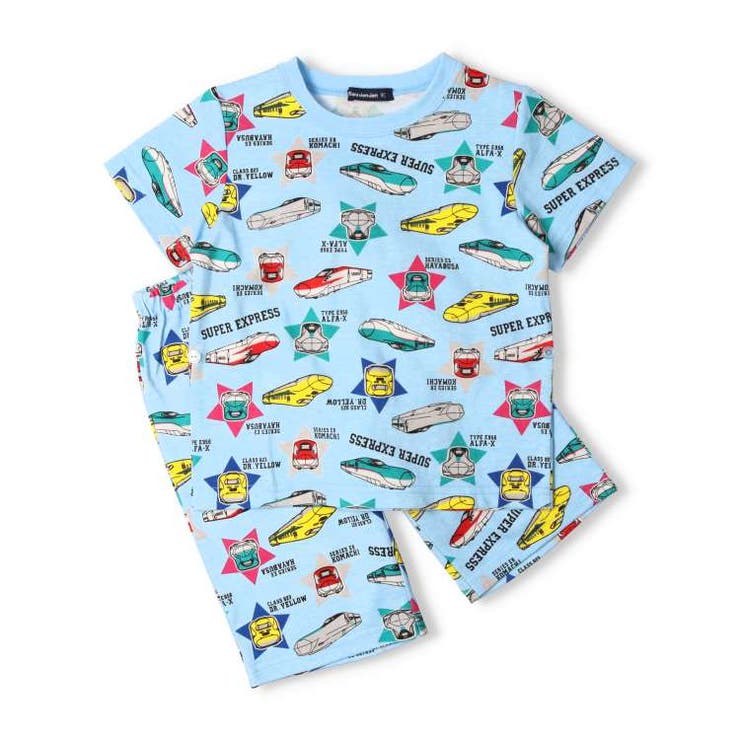 【子供服】moujonjon(ムージョンジョン)JR新幹線電車総柄半袖パジャマ90cm～130cmB33799